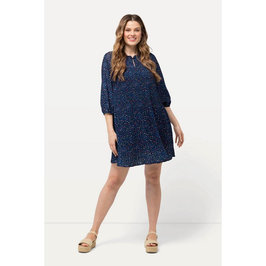 Ulla Popken Abito Mini Plissettato Collo Alto con Ruche Maniche 3/4  