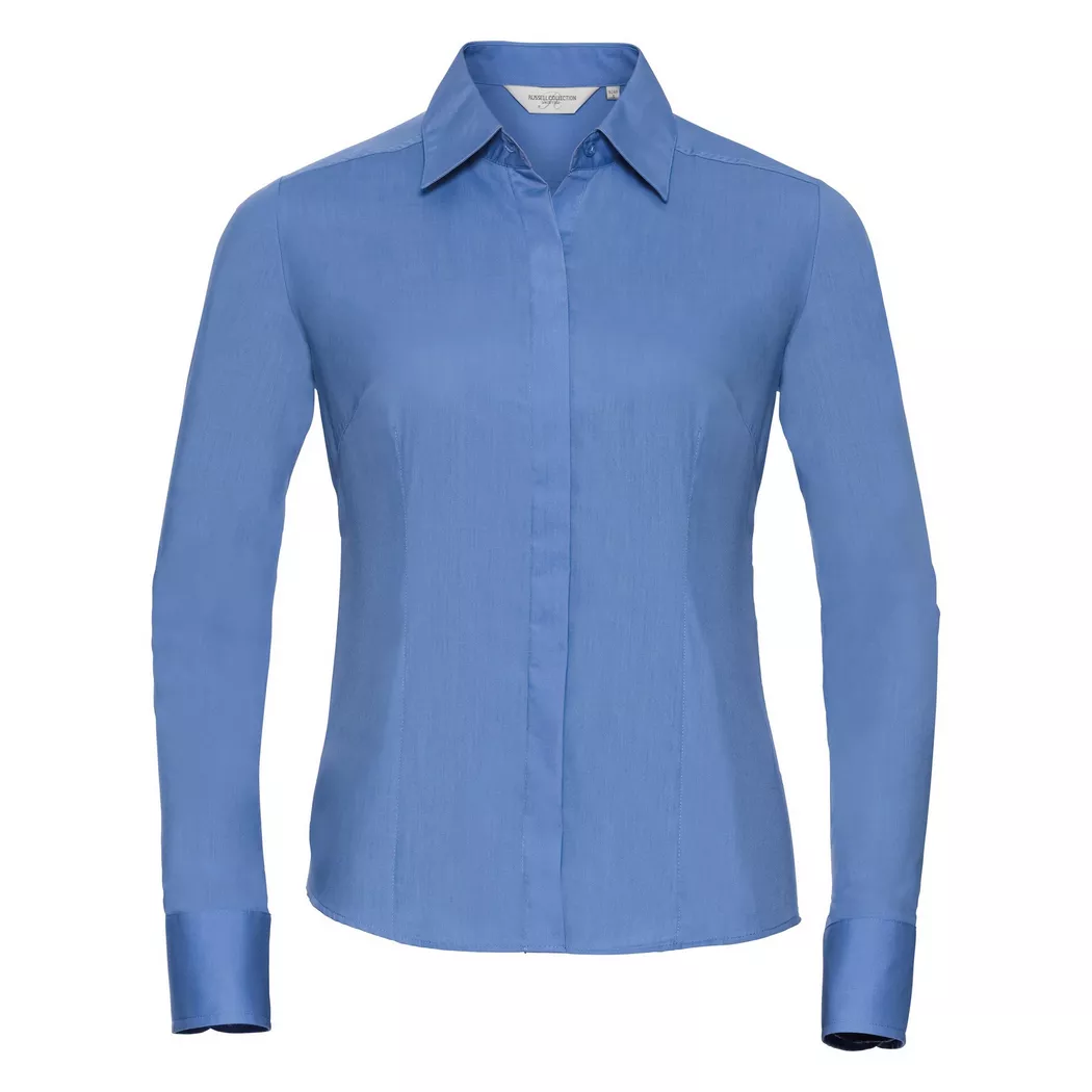 Russell - Collection Popelin Bluse Hemd, Langarm, pflegeleicht, tailliert, für Damen, Blau, Größe 3XL