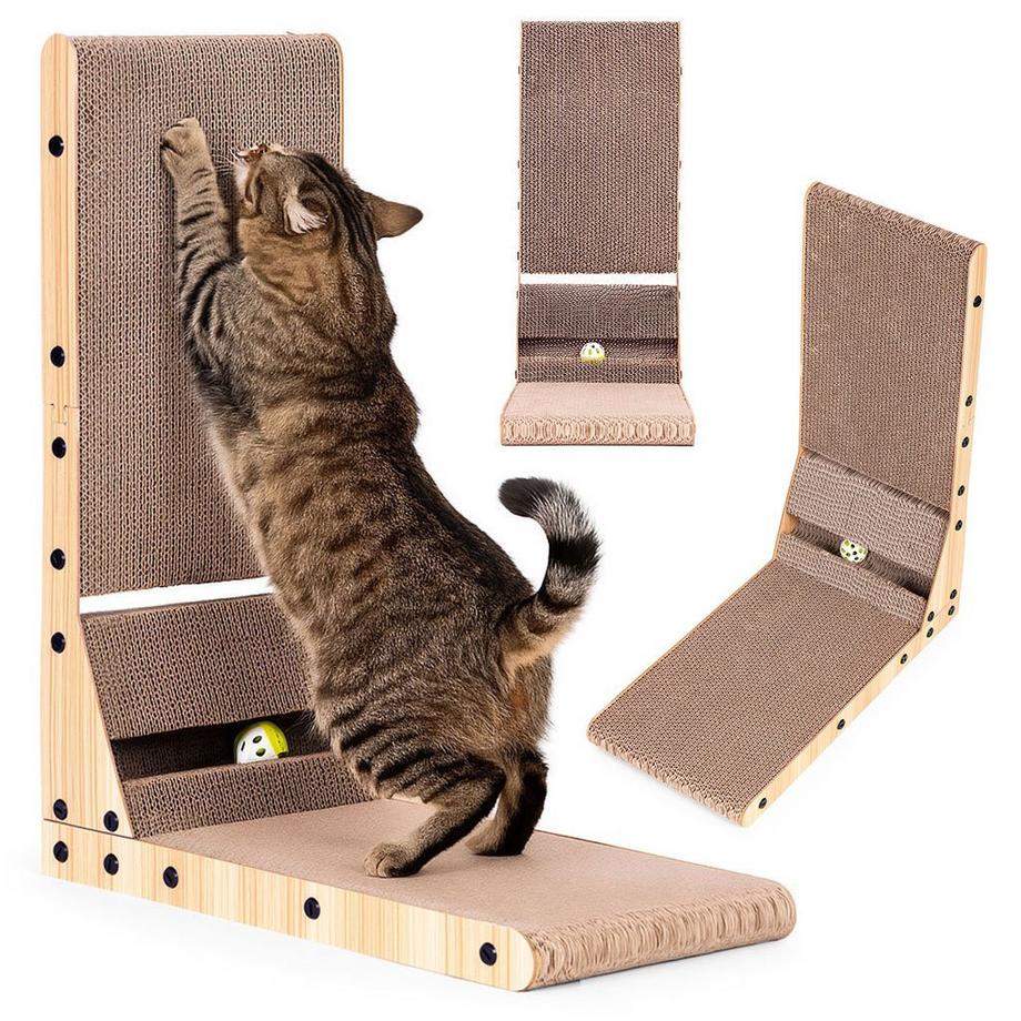 Tiragraffi angolare in cartone per gatti con giocattolo Petsi