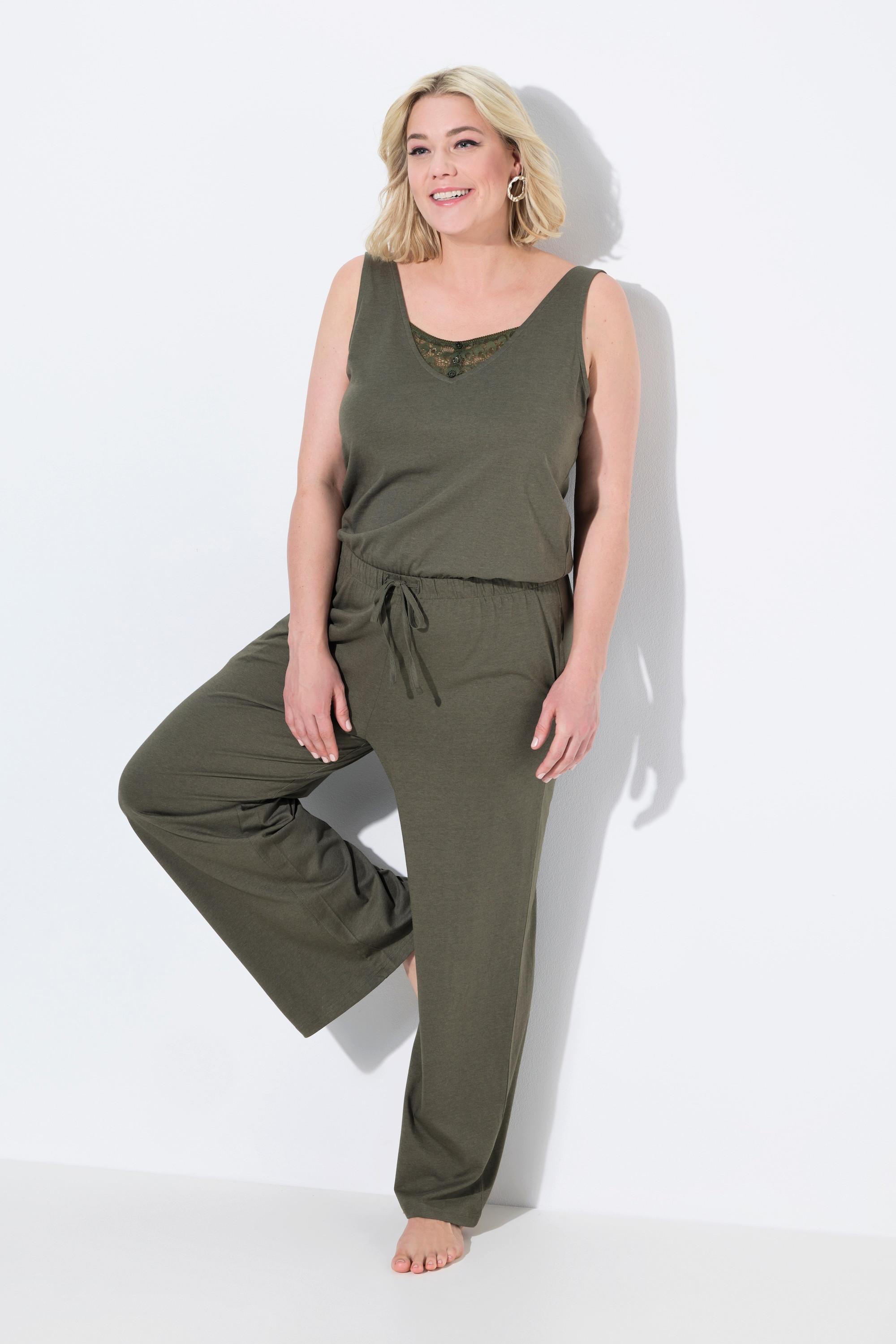Ulla Popken Ärmelloser Spitze V-Ausschnitt Jumpsuit  