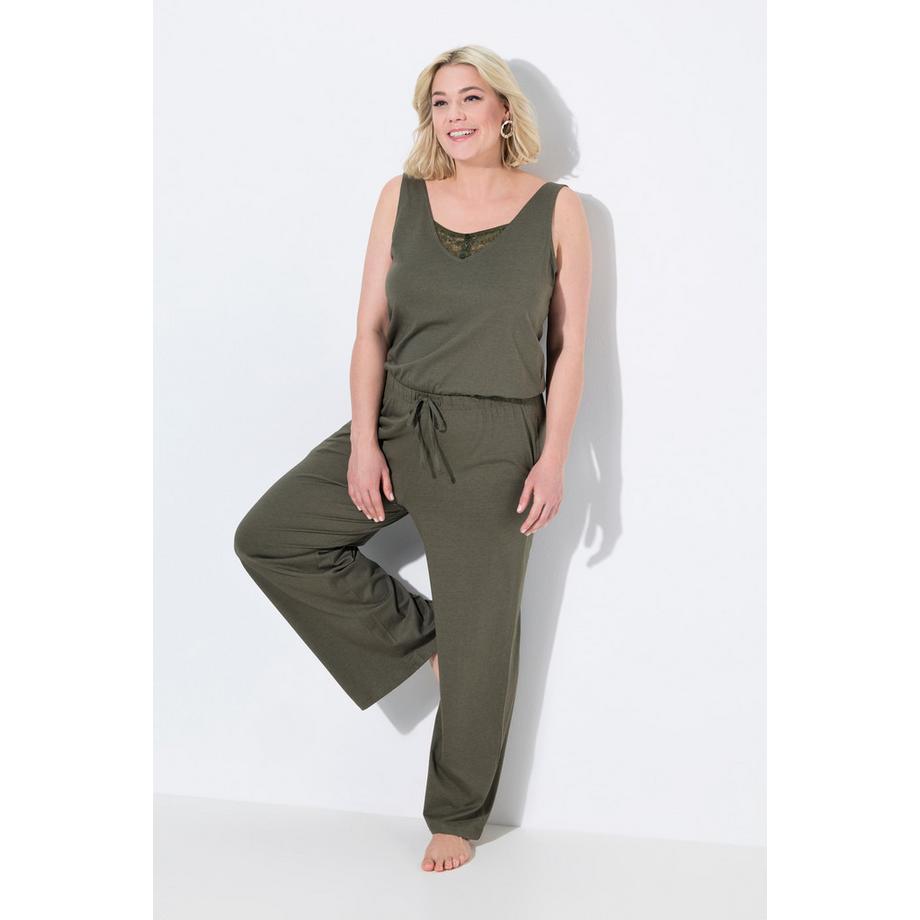 Ulla Popken Ärmelloser Spitze V-Ausschnitt Jumpsuit  