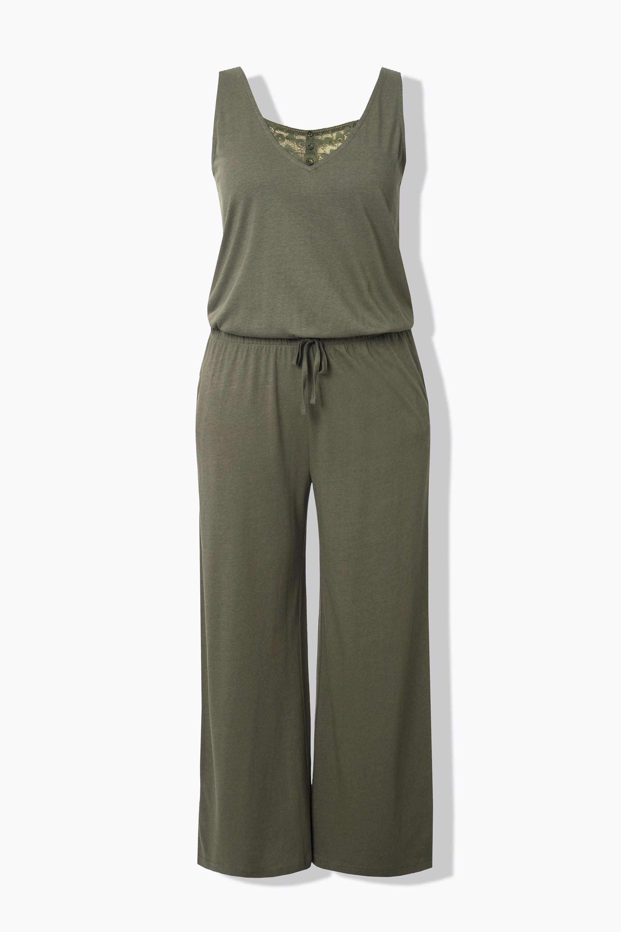 Ulla Popken Ärmelloser Spitze V-Ausschnitt Jumpsuit  