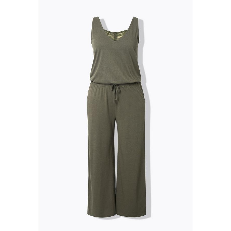Ulla Popken Ärmelloser Spitze V-Ausschnitt Jumpsuit  