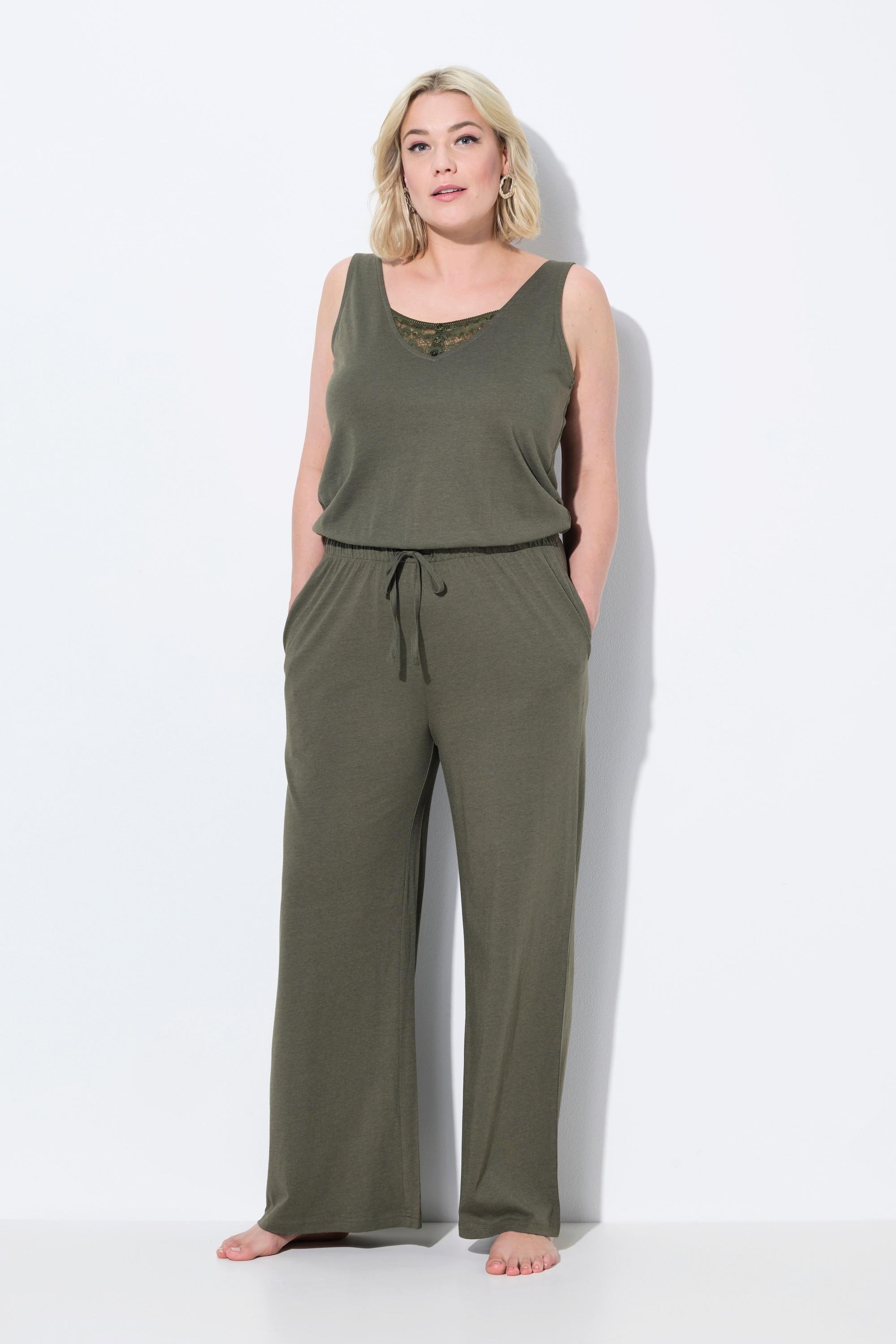 Ulla Popken Ärmelloser Spitze V-Ausschnitt Jumpsuit  