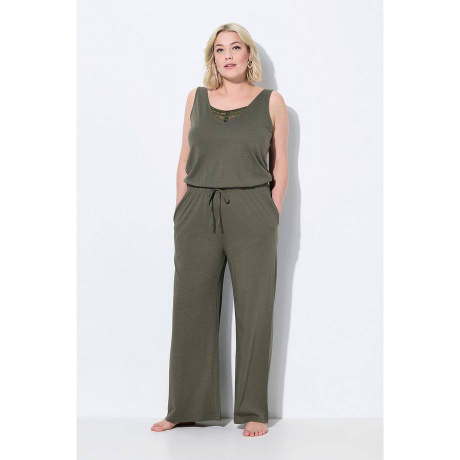 Ulla Popken Ärmelloser Spitze V-Ausschnitt Jumpsuit  