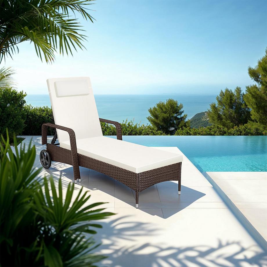 Tectake Bain de soleil en rotin KALAMATA robuste et résistant aux UV  