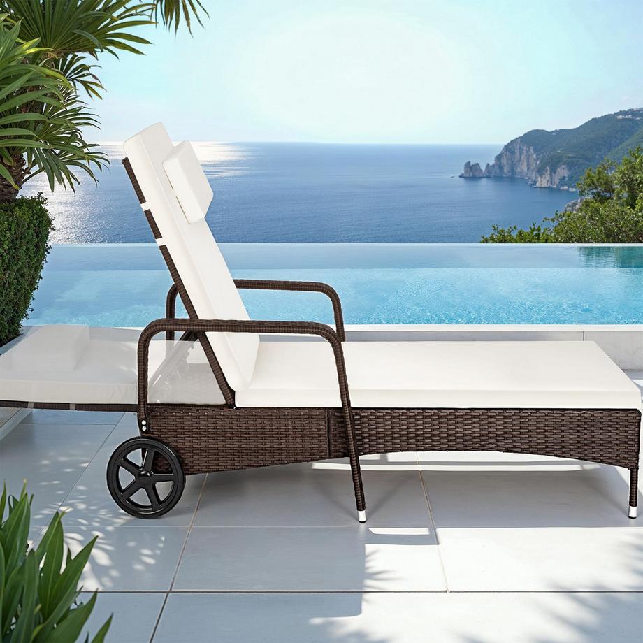 Tectake Bain de soleil en rotin KALAMATA robuste et résistant aux UV  