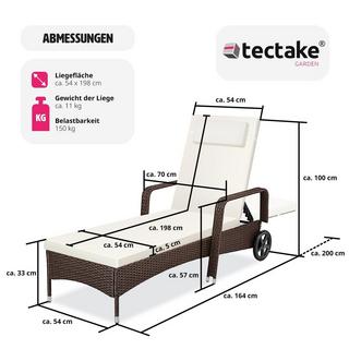 Tectake Bain de soleil métal 6 positions avec roulettes  