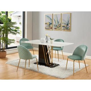 Vente-unique Tavolo da pranzo 6 coperti in Ceramica e MDF Effetto Marmo Bianco, Dorato e Nero laccato - BALLARAT  