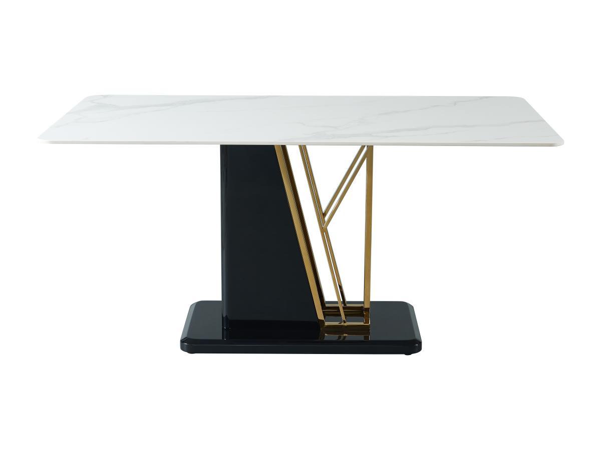 Vente-unique Table à manger 6 personnes en céramique et MDF - Effet marbre blanc, doré et noir laqué - BALLARAT  