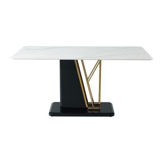 Vente-unique Table à manger 6 personnes en céramique et MDF - Effet marbre blanc, doré et noir laqué - BALLARAT  