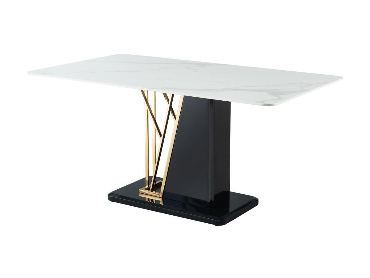 Vente-unique Table à manger 6 personnes en céramique et MDF - Effet marbre blanc, doré et noir laqué - BALLARAT  