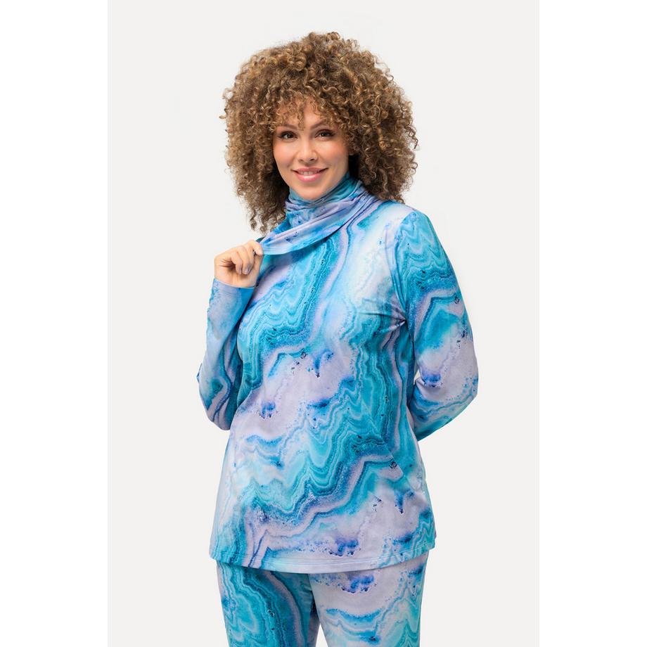 Ulla Popken T-shirt de ski Imprimé marbre Loop Col V Manches longues  