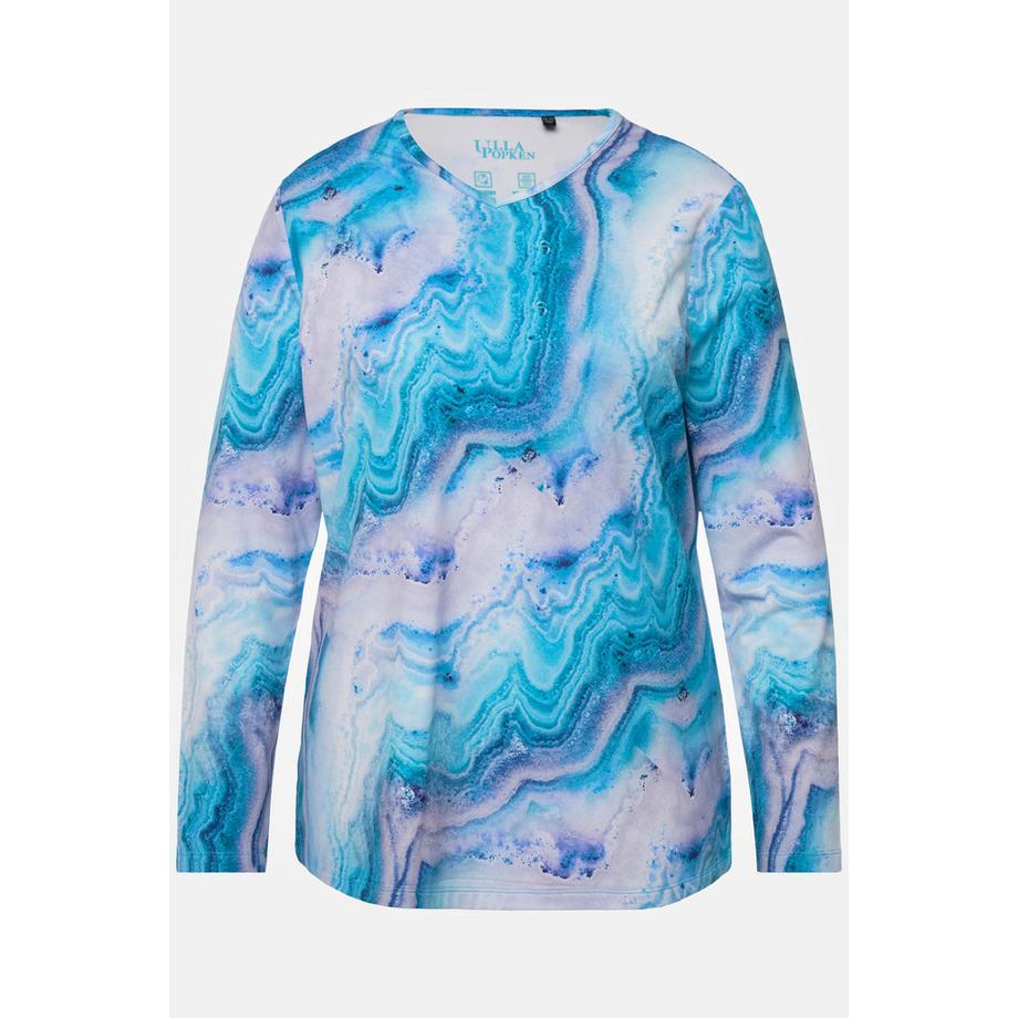 Ulla Popken T-shirt de ski Imprimé marbre Loop Col V Manches longues  