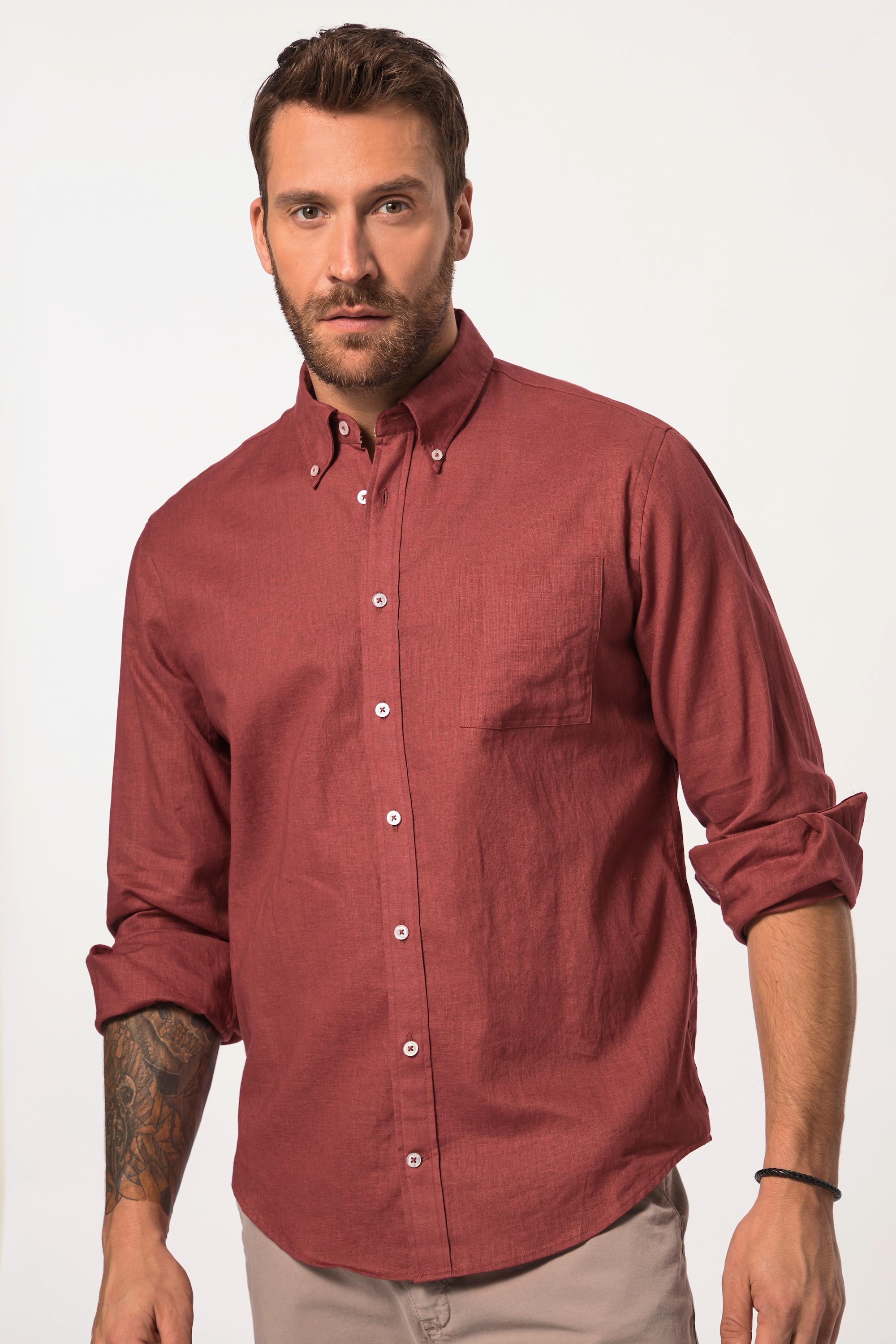 JP1880  Leinenmixhemd, Langarm, Buttondown-Kragen, Modern Fit 