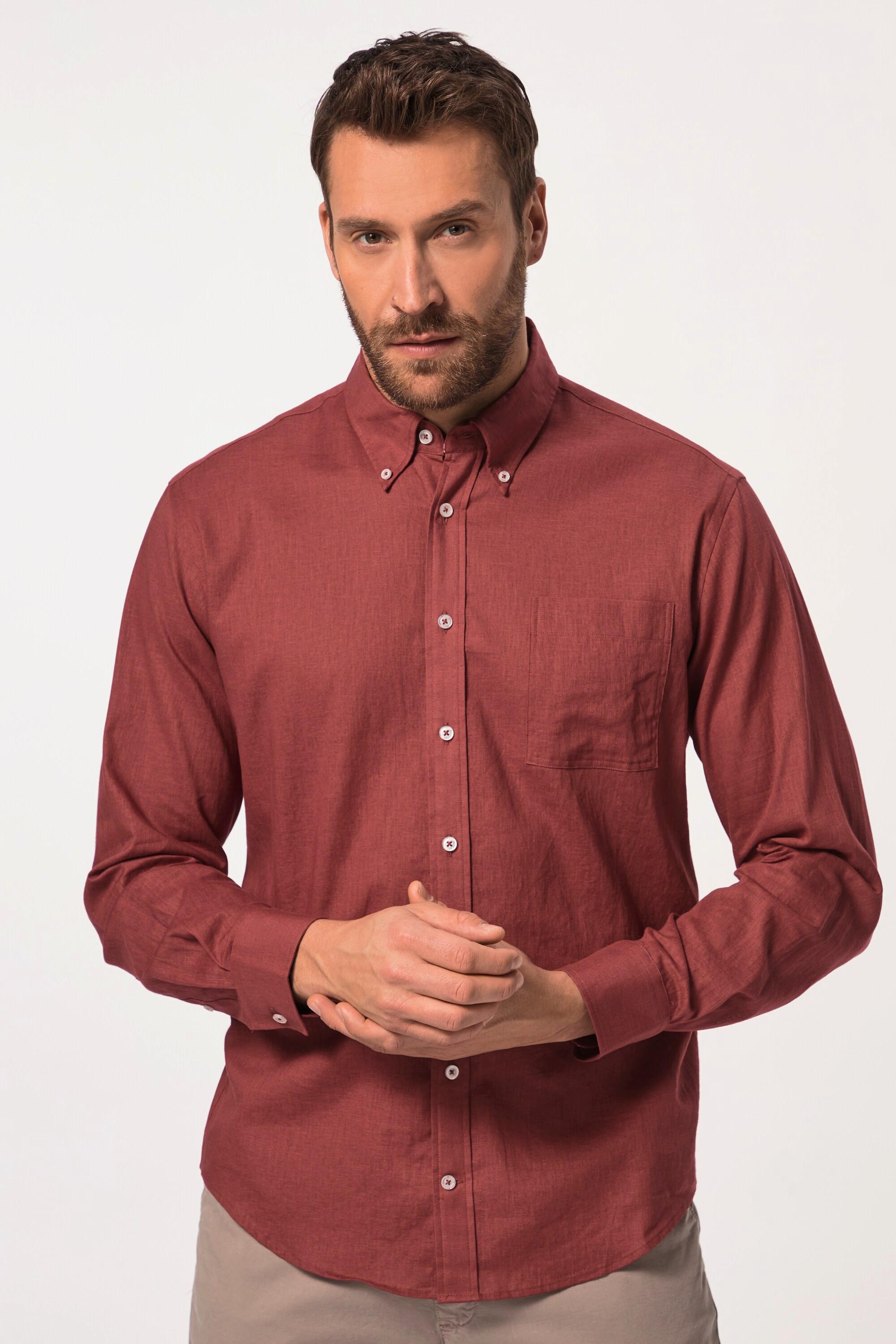 JP1880  Leinenmixhemd, Langarm, Buttondown-Kragen, Modern Fit 