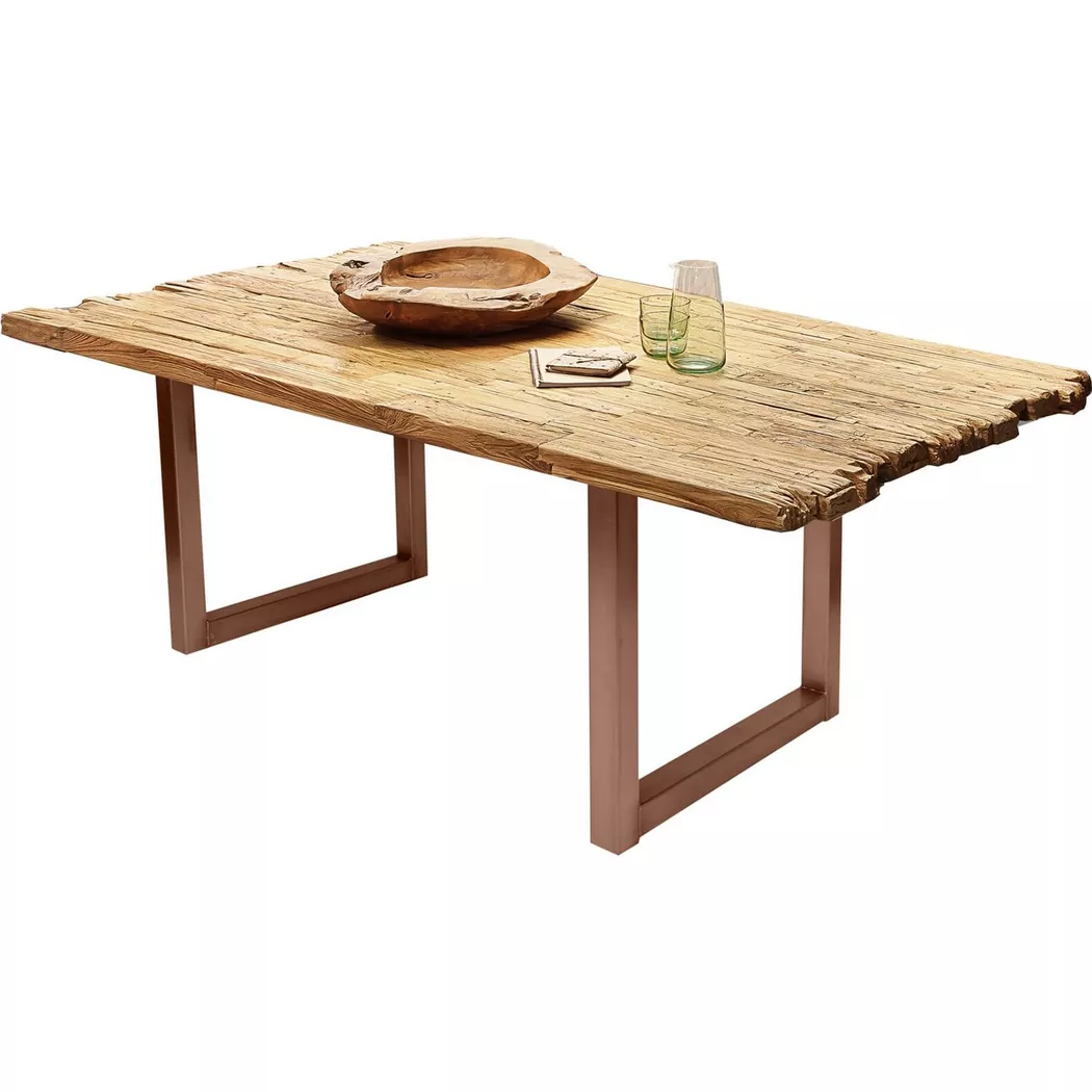 mutoni - Massivholztisch 220x100 - recyceltes Teak natur - Metall antik, One Size, Multicolor