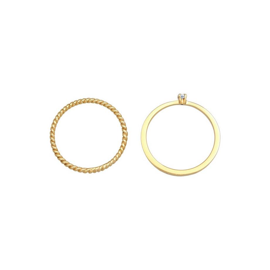 Elli  Bague Diamant (0.03 Ct.) Kordel 2Er Ring Set 925 Silber 