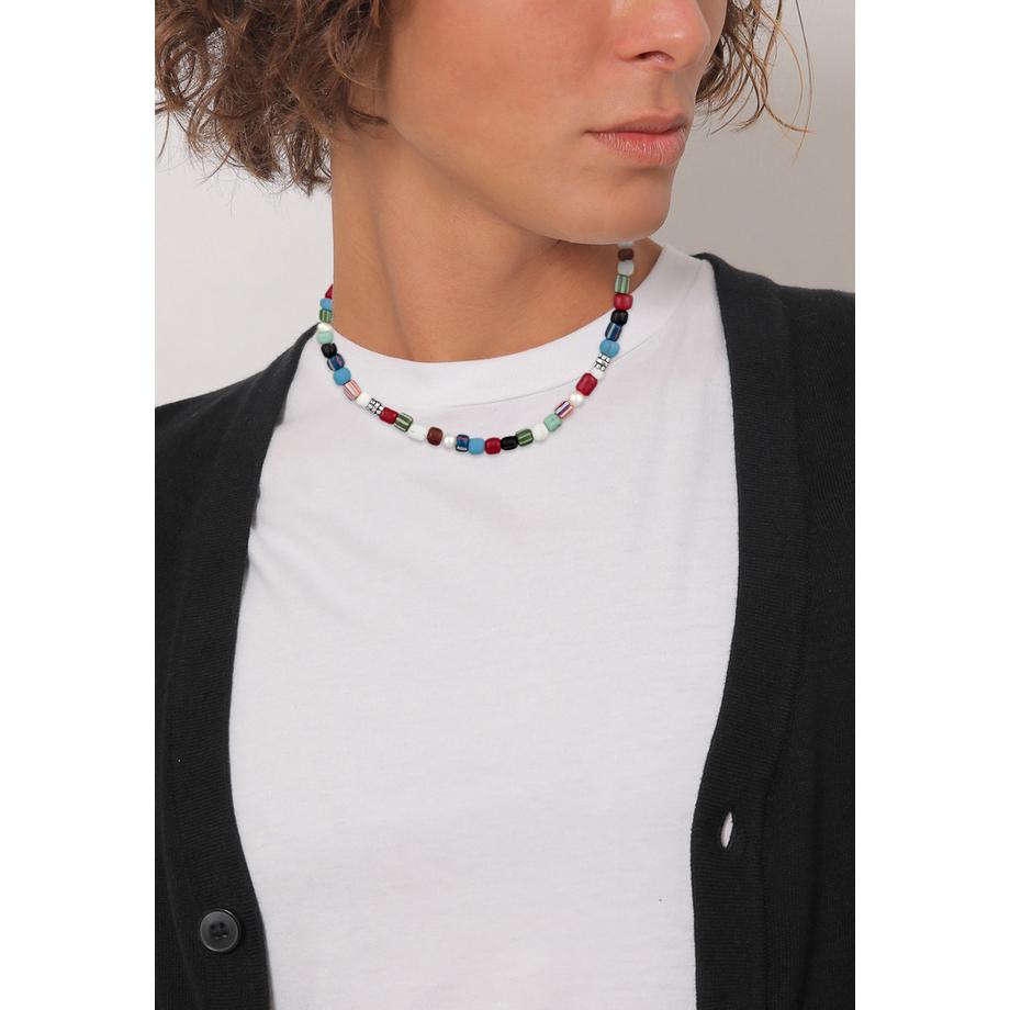 Kuzzoi  Halskette Glas Beads Bunt Süßwasserzuchtperlen 925 Silber 