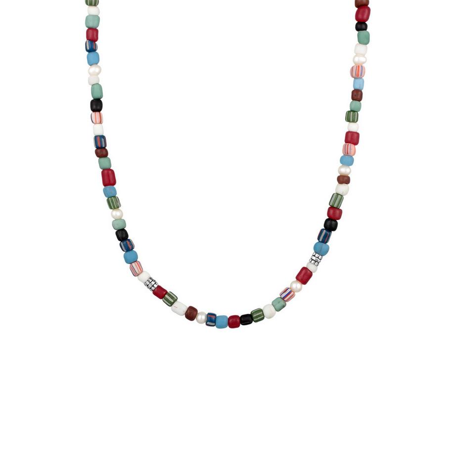 Kuzzoi  Halskette Glas Beads Bunt Süßwasserzuchtperlen 925 Silber 