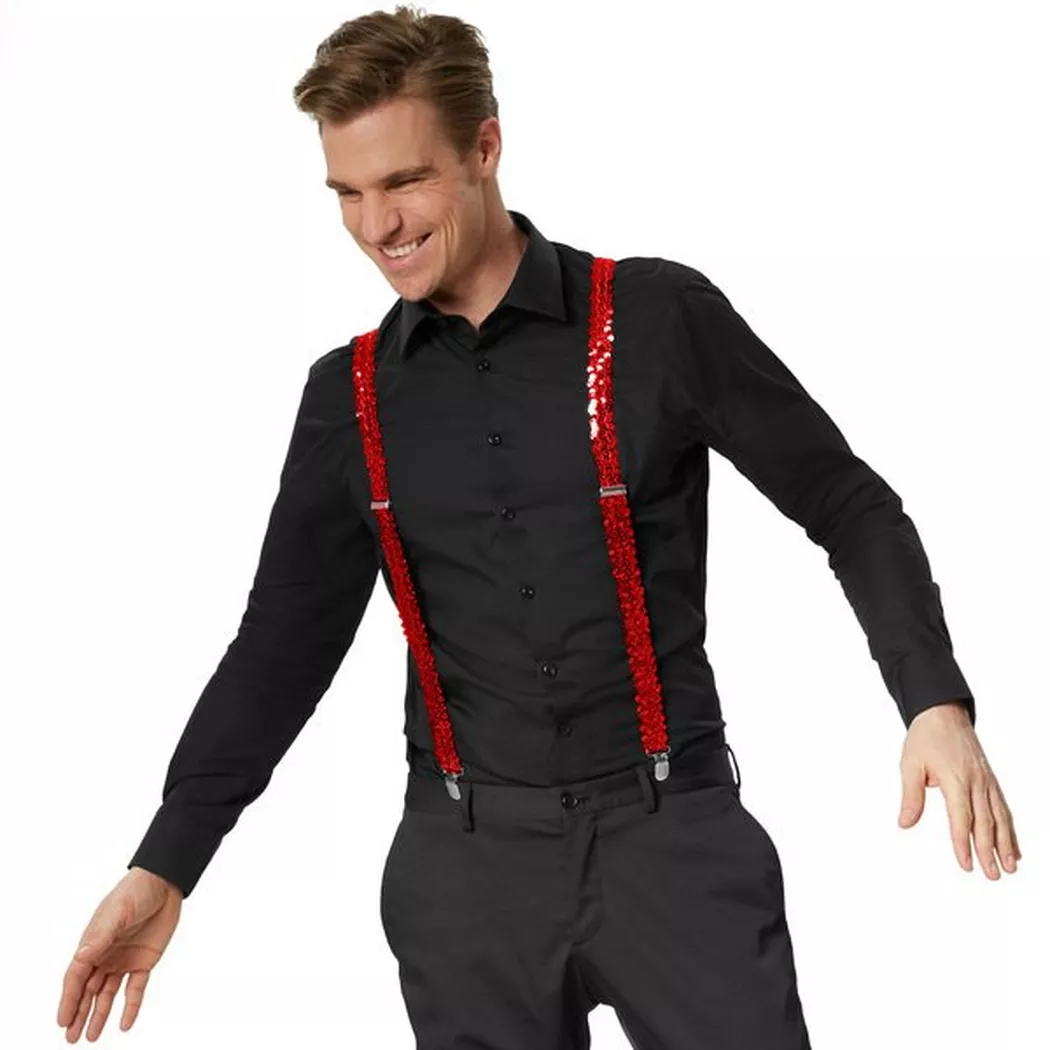 Tectake - Pailletten-Hosenträger, für Damen, Rot, Größe ONESIZE