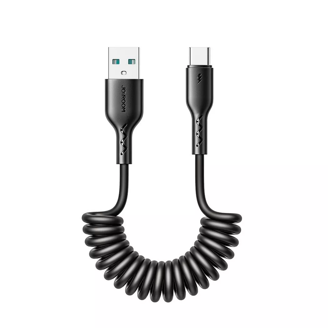 Joyroom -  60 W Spiral-Schnelllade-Datenkabel für Auto, USB-A auf USB-C 1,5 m – Schwarz, 1,5 Meter