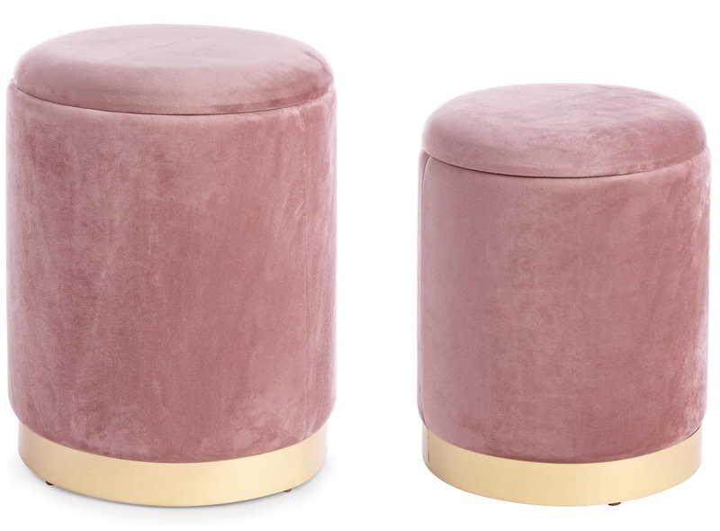 mutoni Tabouret Polina Rose avec espace de rangement (lot de 2)  