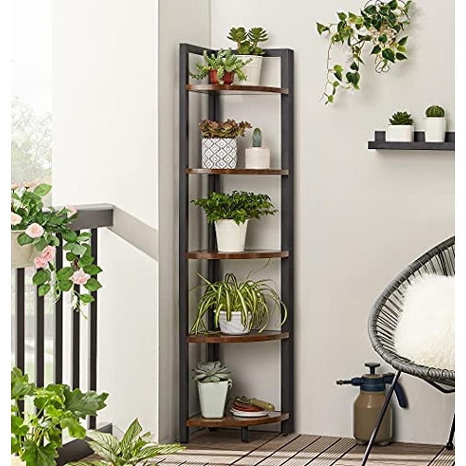 Pricenet 5-stufiges Industrie-Eckregal, 5 kg belastbar, rustikales Braun/Schwarz  