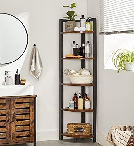 Pricenet Étagère d'angle industrielle à 5 niveaux, charge de 5 kg, marron rustique/noir  