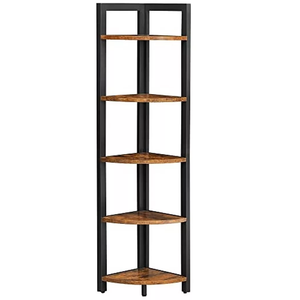 Pricenet - 5-stufiges Industrie-Eckregal, 5 kg belastbar, rustikales Braun/Schwarz, 150 cm