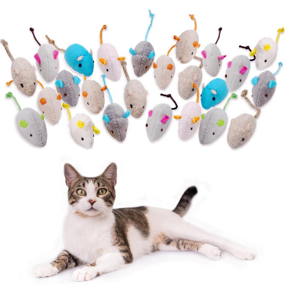 Alopini  Jouet chat souris, 24 pièces souris en peluche avec herbe à chat, jouet interactif pour chats et chatons 