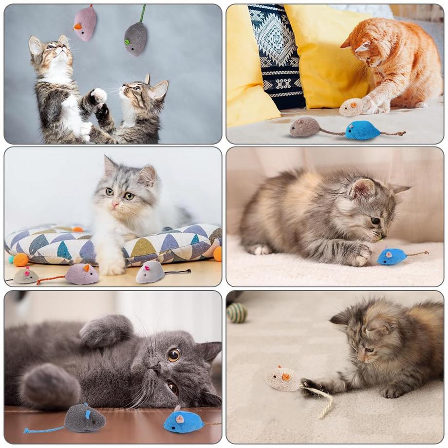 Alopini  Jouet chat souris, 24 pièces souris en peluche avec herbe à chat, jouet interactif pour chats et chatons 