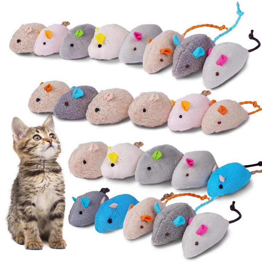 Alopini  Jouet chat souris, 24 pièces souris en peluche avec herbe à chat, jouet interactif pour chats et chatons 