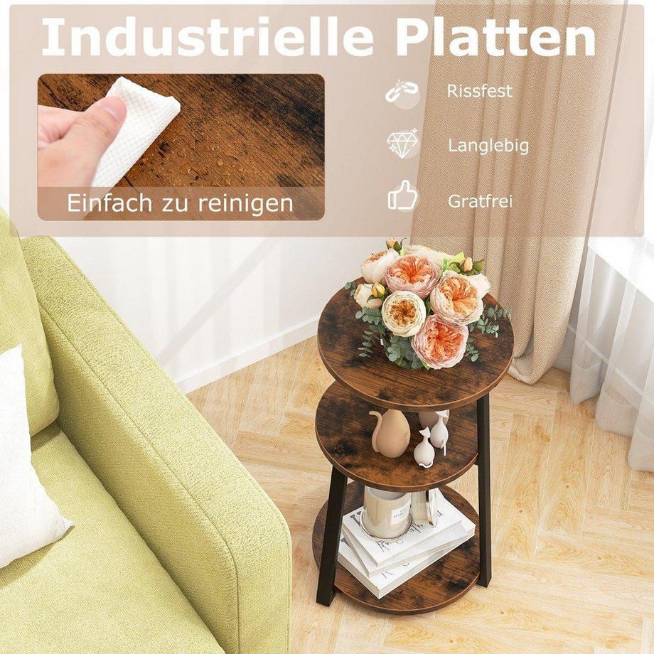 Northix Tavolino laterale con struttura in metallo a 3 livelli  