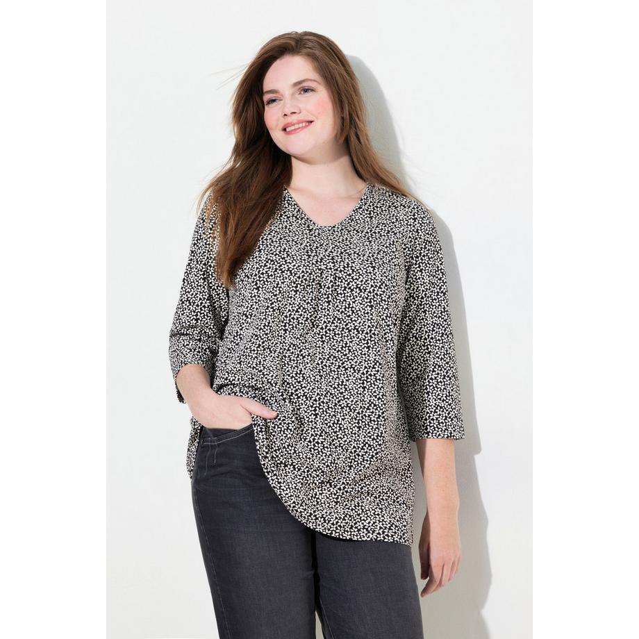 Ulla Popken Blüten A-Linie V-Ausschnitt 3/4-Arm Shirt  