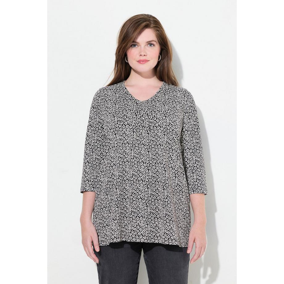 Ulla Popken Blüten A-Linie V-Ausschnitt 3/4-Arm Shirt  