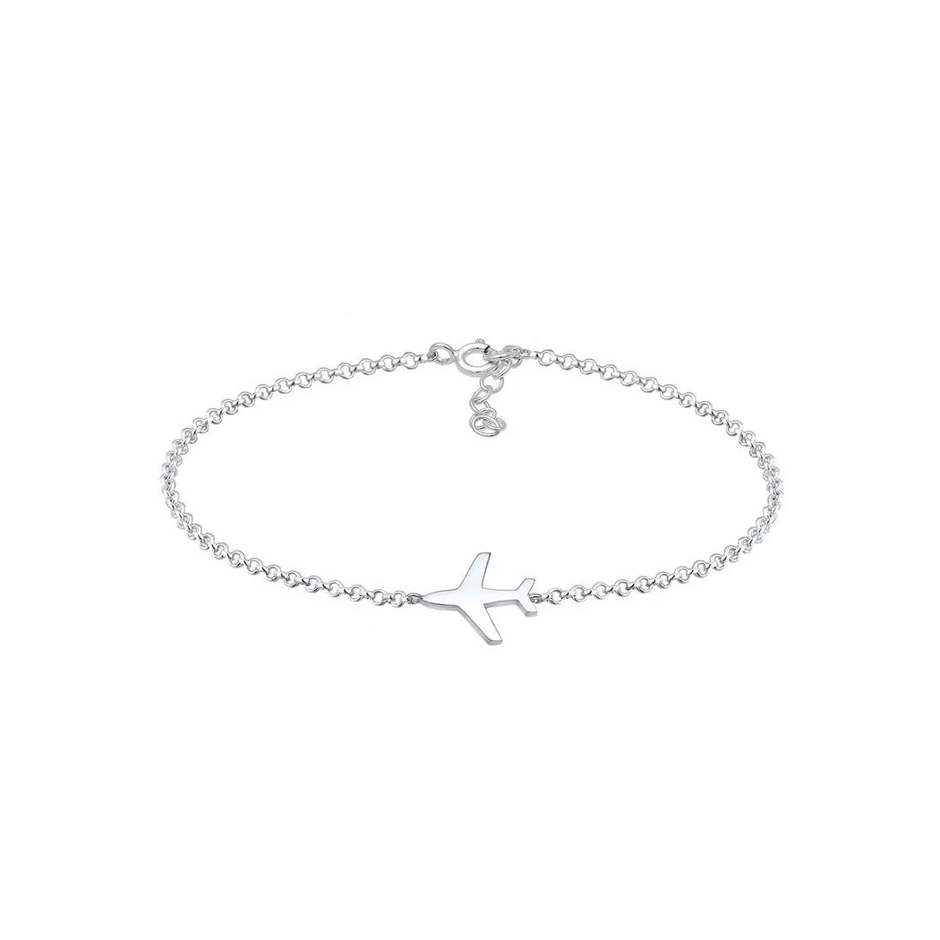 Elli - Armband Flugzeug Anhänger, 16cm, Silber