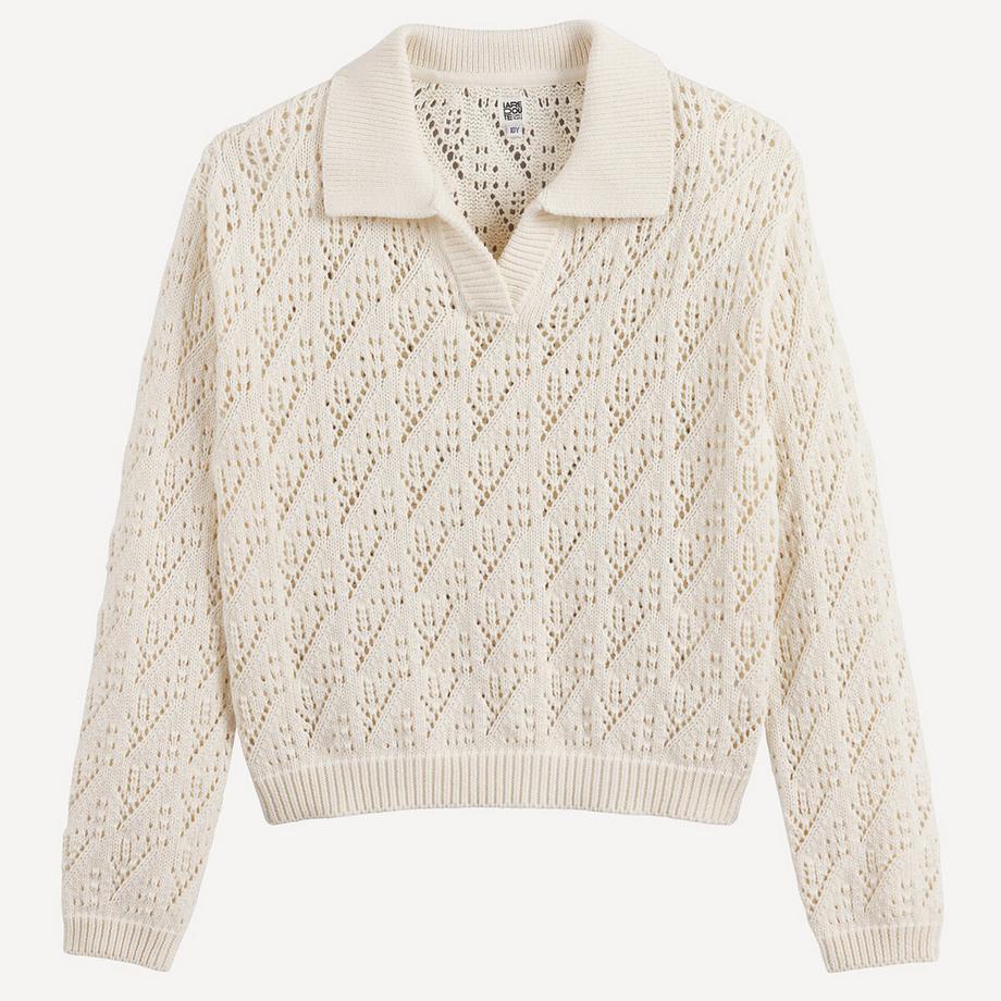 La Redoute Collections  Pull col polo en fine maille ajourée 