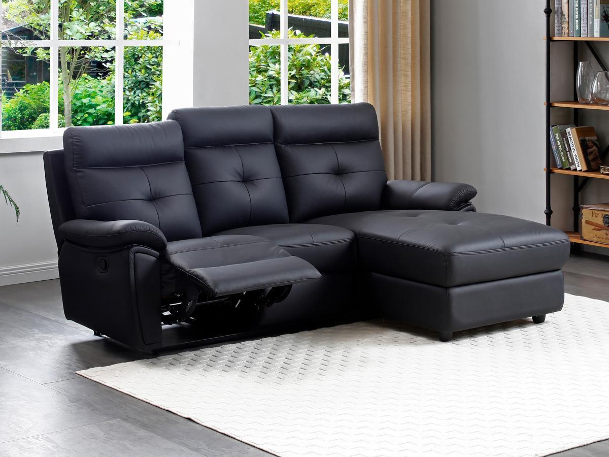 Vente-unique Eckrelaxsofa - Ecke rechts - Leder - Schwarz - VINETA  