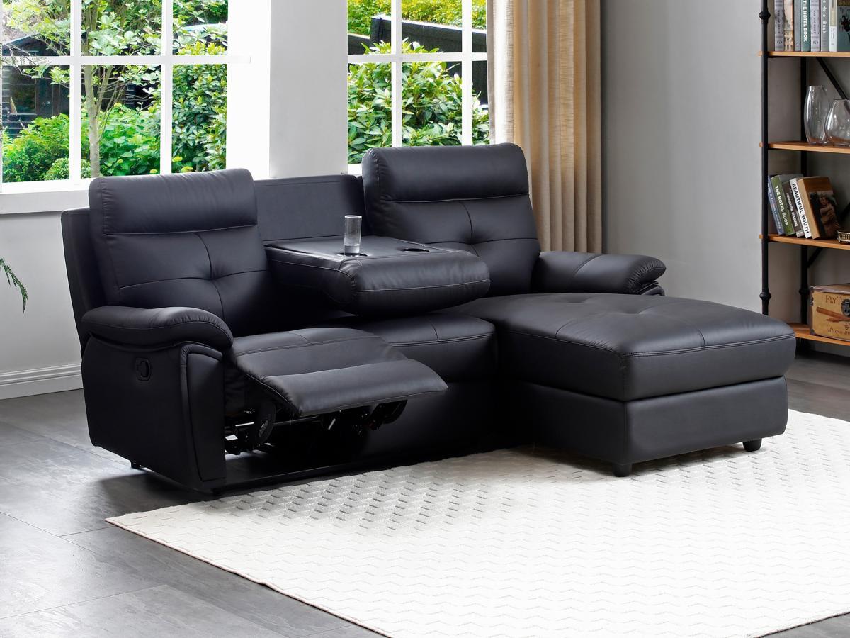 Vente-unique Eckrelaxsofa - Ecke rechts - Leder - Schwarz - VINETA  