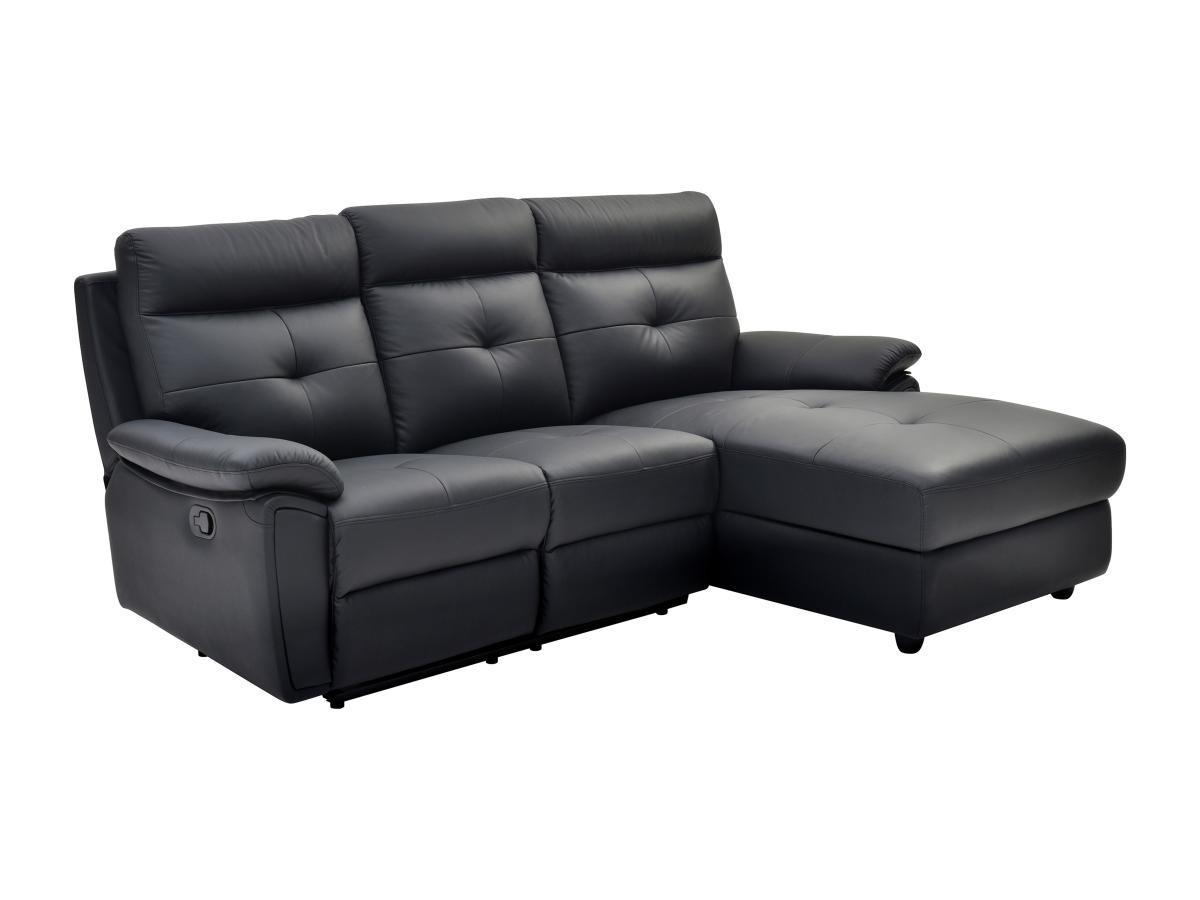 Vente-unique Eckrelaxsofa - Ecke rechts - Leder - Schwarz - VINETA  