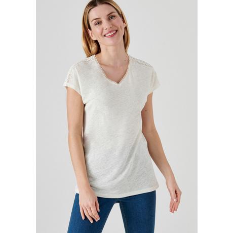 Damart  Tee-shirt mélange lin et viscose, col V avec galon croquet, manches T. 