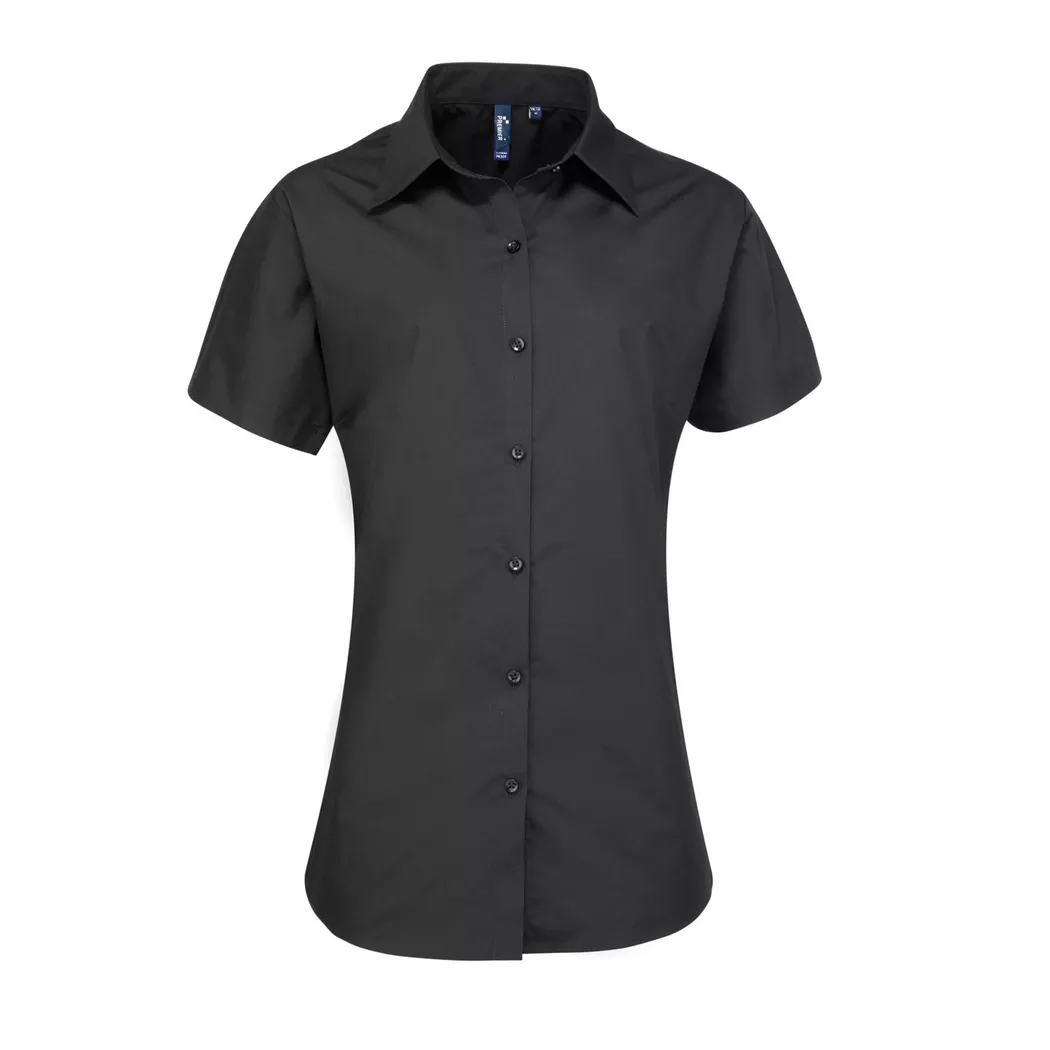 PREMIER - Popeline Bluse Arbeitshemd, kurzärmlig, für Damen, Schwarz, Größe 46