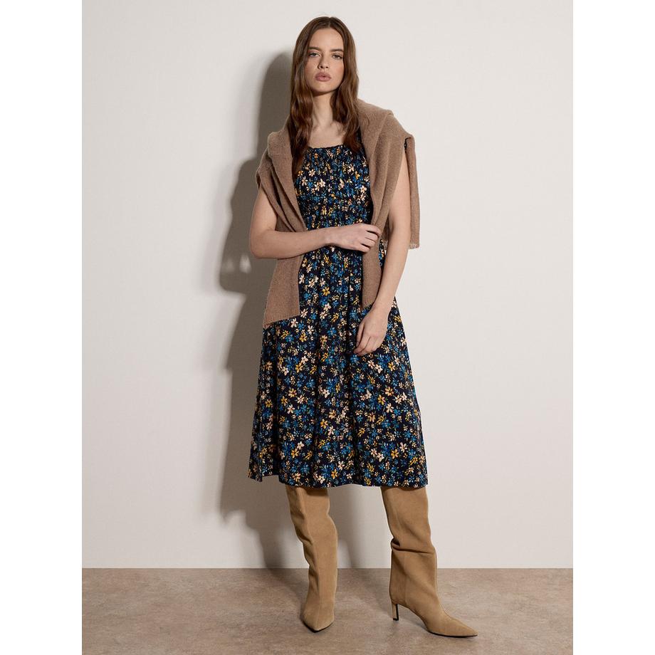 Robe midi à imprimé floral discret