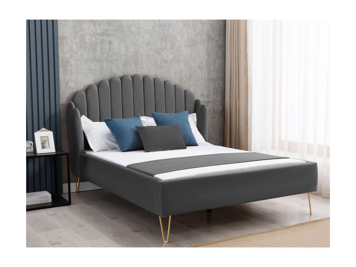 Vente-unique Letto con testata letto ondulata Velluto Grigio SAGALI  