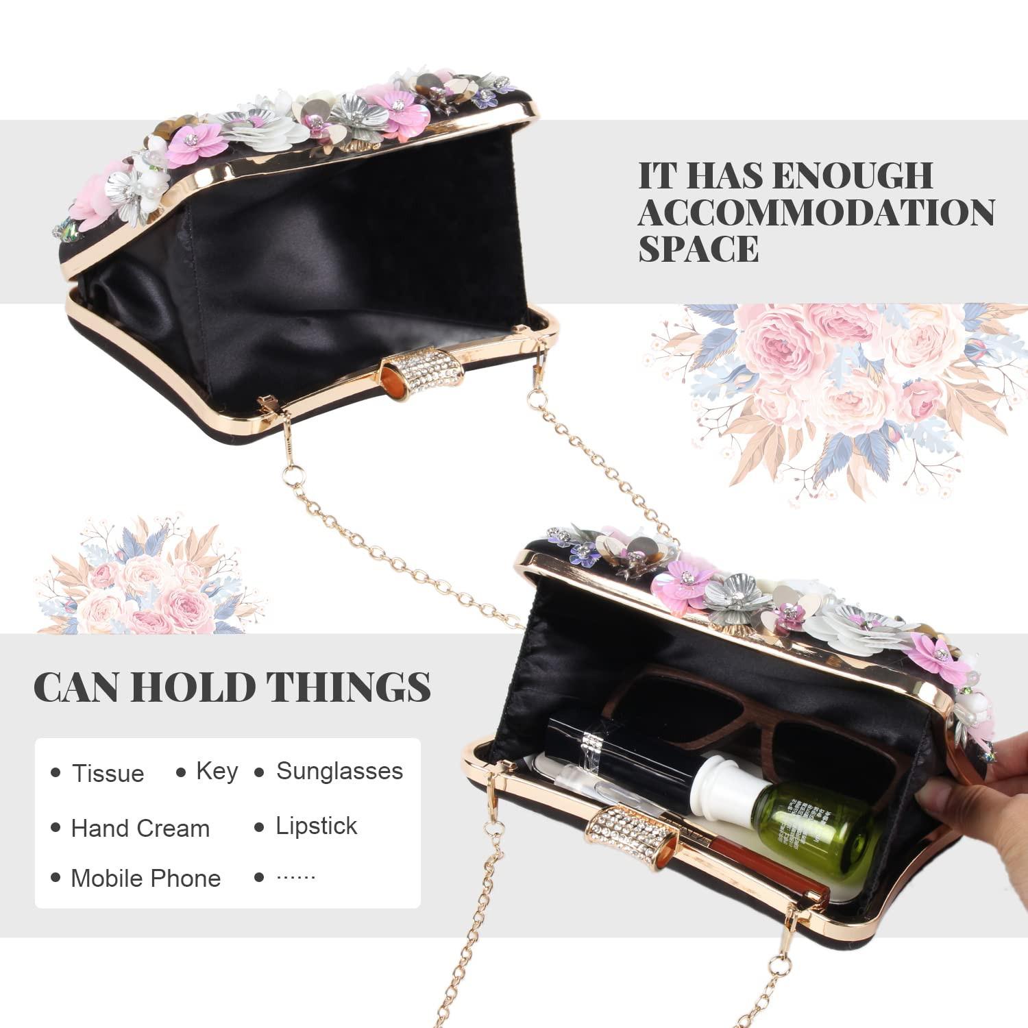 Only-bags.store Blumen Kupplung Abendtasche mit bunten Blumen Metall Strass  