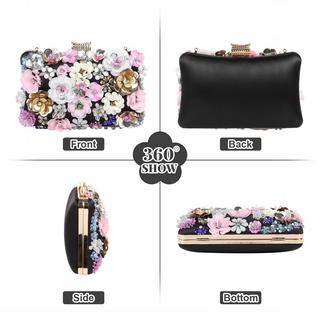 Only-bags.store Blumen Kupplung Abendtasche mit bunten Blumen Metall Strass  