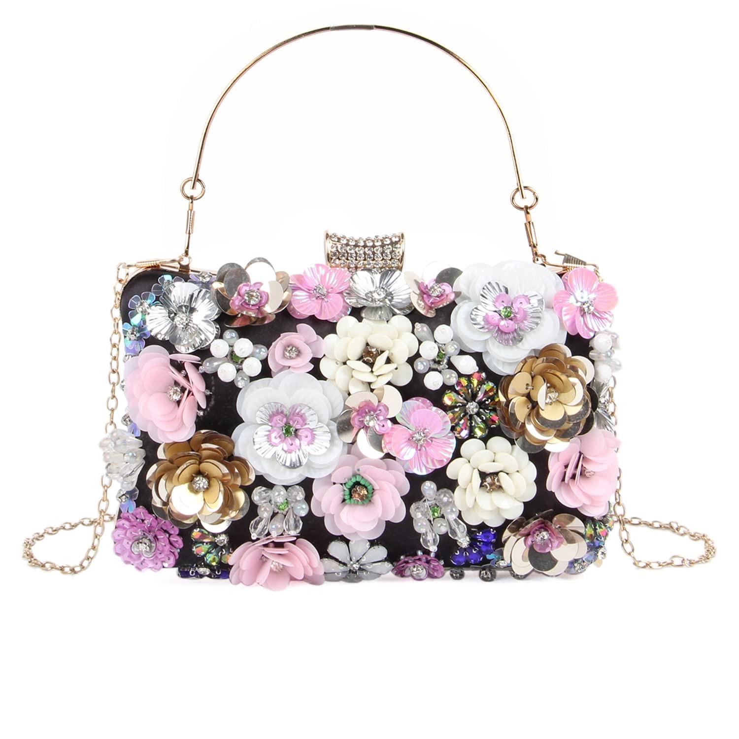 Only-bags.store Blume Kupplung Abendtaschen mit bunten Blumen Metall Strass Abend Kupplung Blume Kupplung Abendtaschen mit bunten Blumen Metall Strass Abend Kupplung 