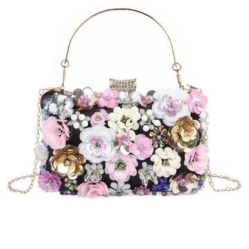 Blume Kupplung Abendtaschen mit bunten Blumen Metall Strass Abend Kupplung