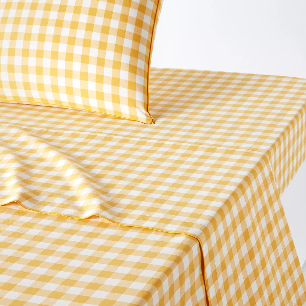 La Redoute Intérieurs - Leintuch Veldi gelb, Veldi Vichykaromuster Leintuch, 240 x 290 cm